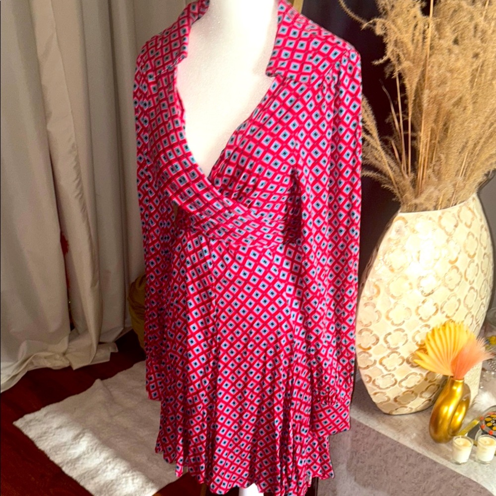 Free People Red and Blue Geometric Dress